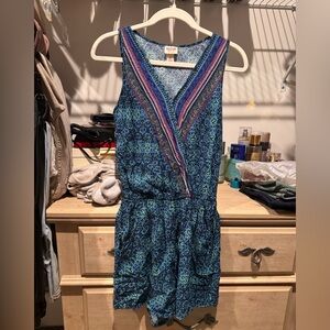 Mossimo Supply Co. Blue and Purple Patterned romper with pockets